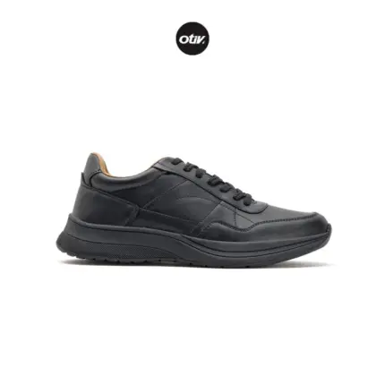 Otiv Vapor Black - Sepatu Sneakers Kulit Casual Pria Kuliah Kerja Traveling Riding